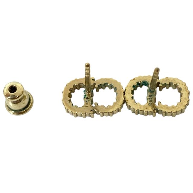 Dior Clair D Lune de Earrings Logo Metal Line Stone Gold Classic Sophistication — view 5