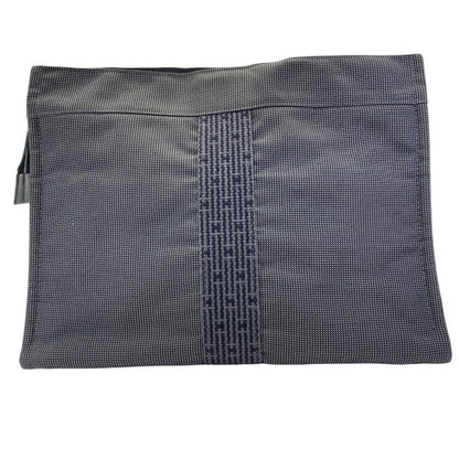 Hermes Her Line Pouch MM Clutch Multi Case Gray Canvas Polyester Logo Sophistica — view 2