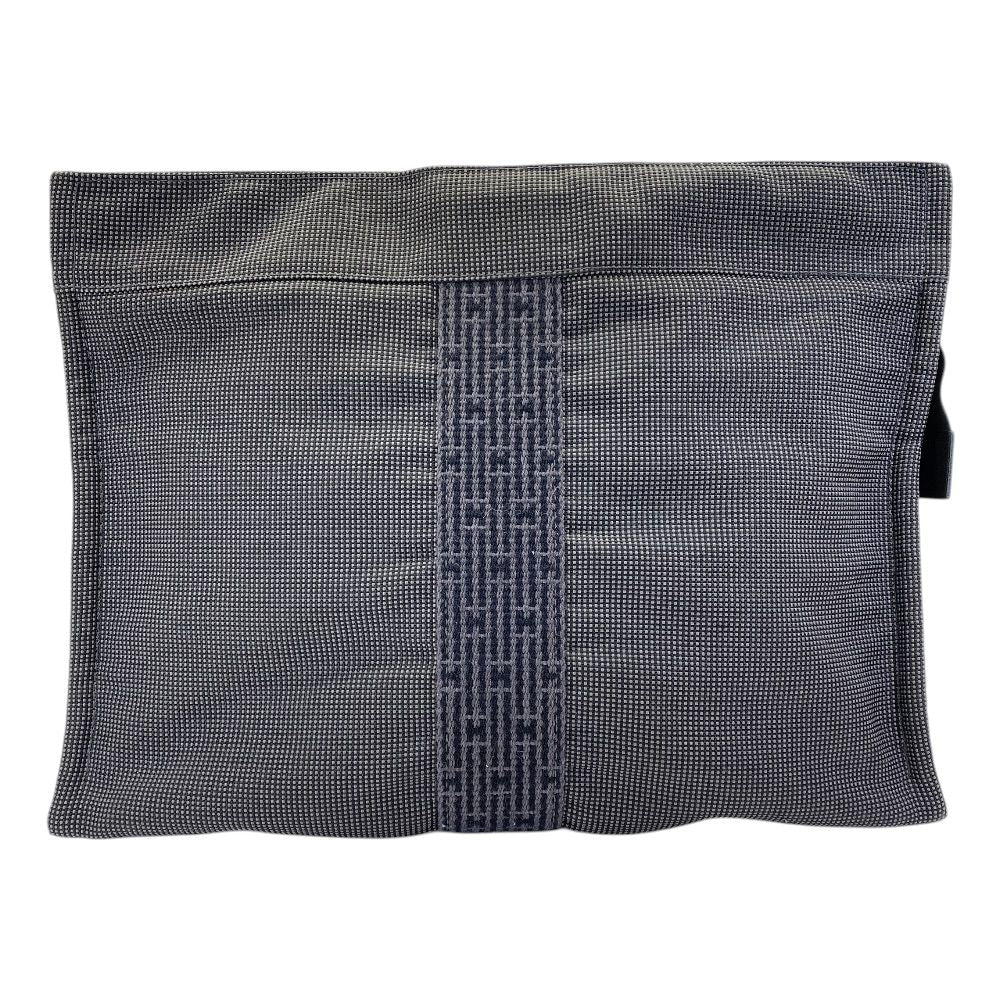 Hermes Her Line Pouch MM Clutch Multi Case Gray Canvas Polyester Logo Sophistica