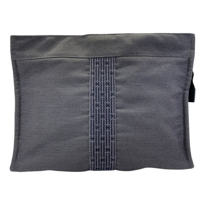 Hermes Her Line Pouch MM Clutch Multi Case Gray Canvas Polyester Logo Sophistica