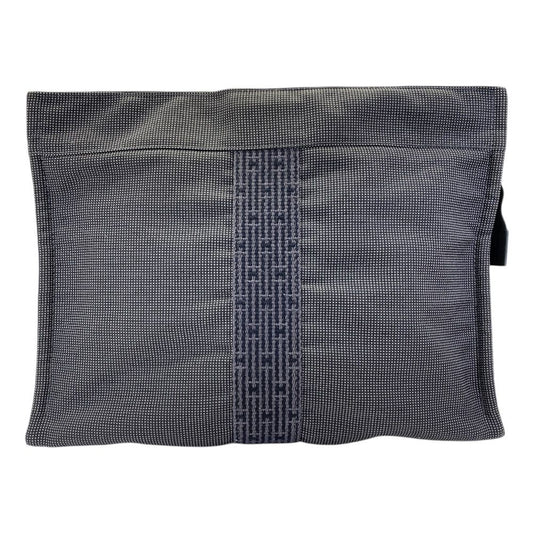 Hermes Her Line Pouch MM Clutch Multi Case Gray Canvas Polyester Logo Sophistica