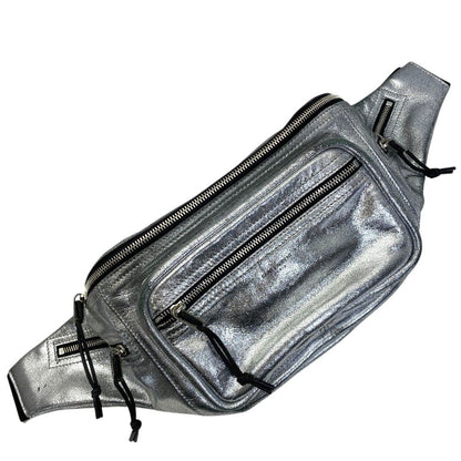 Saint Laurent Belt Bag Logo Leather Metallic Silver Paris Sophistication Luxury
