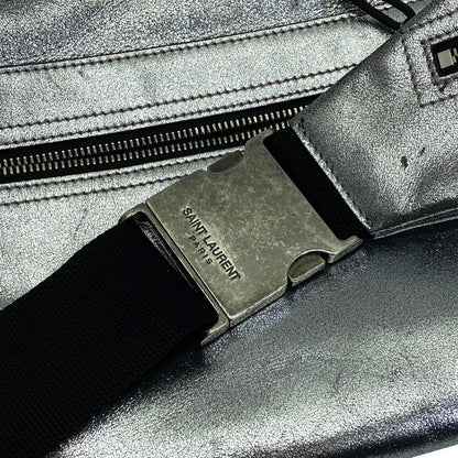 Saint Laurent Belt Bag Logo Leather Metallic Silver Paris Sophistication Luxury — view 9