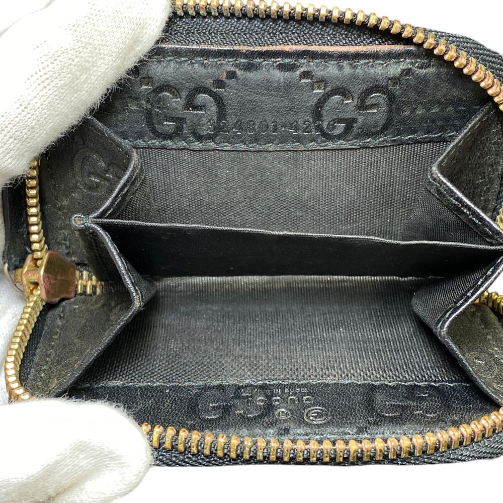 Gucci Micro Guccissima Coin Purse Wallet Zip Around Logo Leather Black Sophistic — view 5