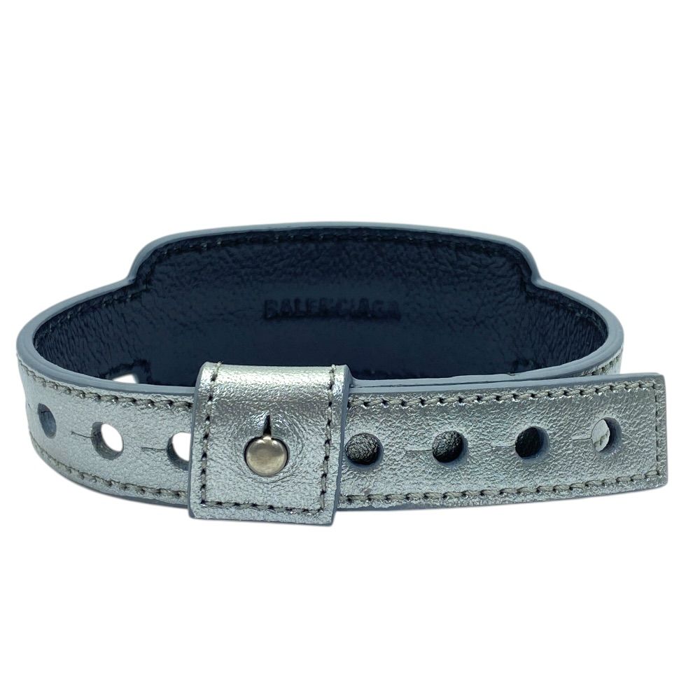 Balenciaga Leather Bracelet Bangle Logo Silver Gray Sophistication Luxury — view 3