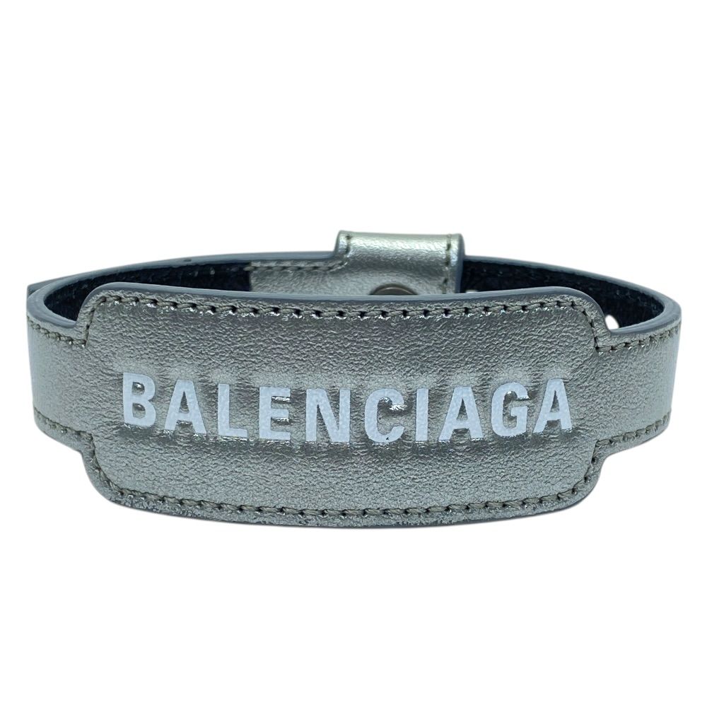 Balenciaga Leather Bracelet Bangle Logo Silver Gray Sophistication Luxury