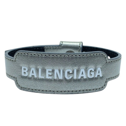 Balenciaga Leather Bracelet Bangle Logo Silver Gray Sophistication Luxury