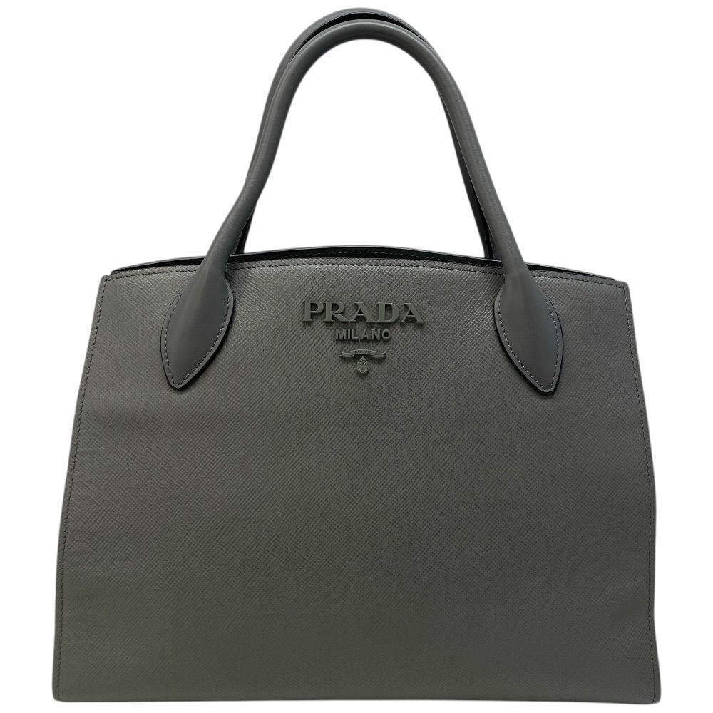 Prada Monochrome Tote Logo Saffiano Leather White Tag Gray Classic Sophisticatio