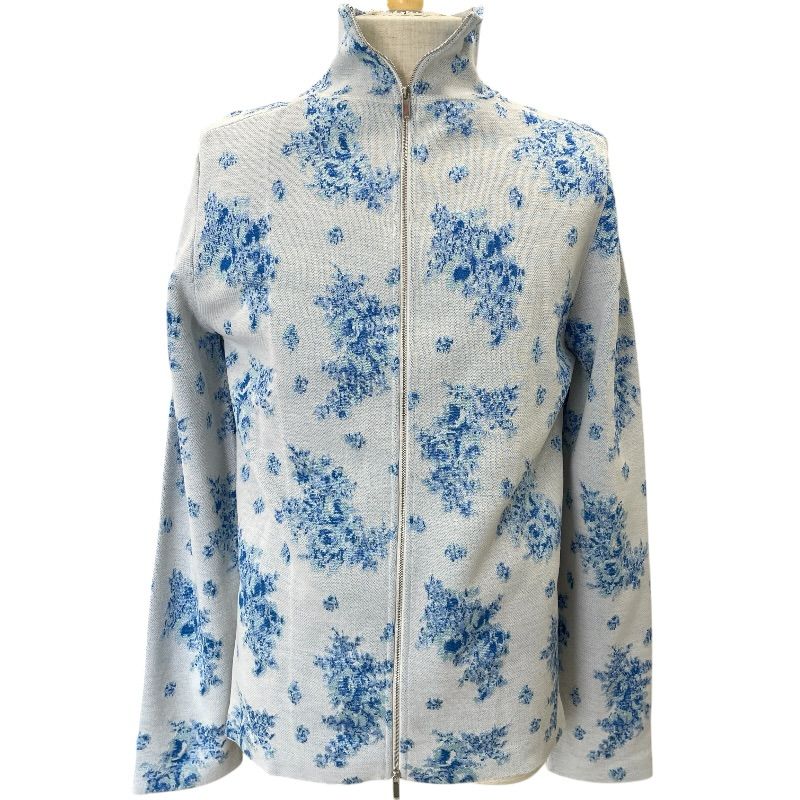 Dior Shirt Jacket Zip Up Toile de Jouy Style Flower Pattern Light Blue White