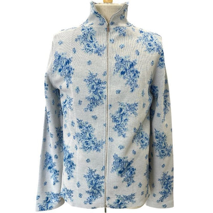 Dior Shirt Jacket Zip Up Toile de Jouy Style Flower Pattern Light Blue White