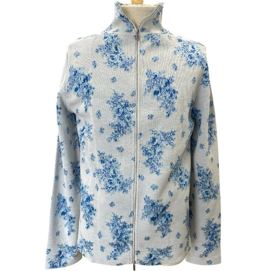 Dior Shirt Jacket Zip Up Toile de Jouy Style Flower Pattern Light Blue White