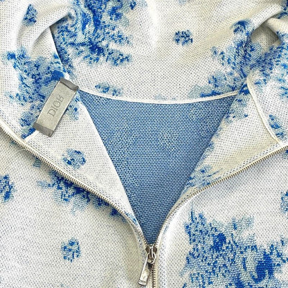 Dior Shirt Jacket Zip Up Toile de Jouy Style Flower Pattern Light Blue White — view 8