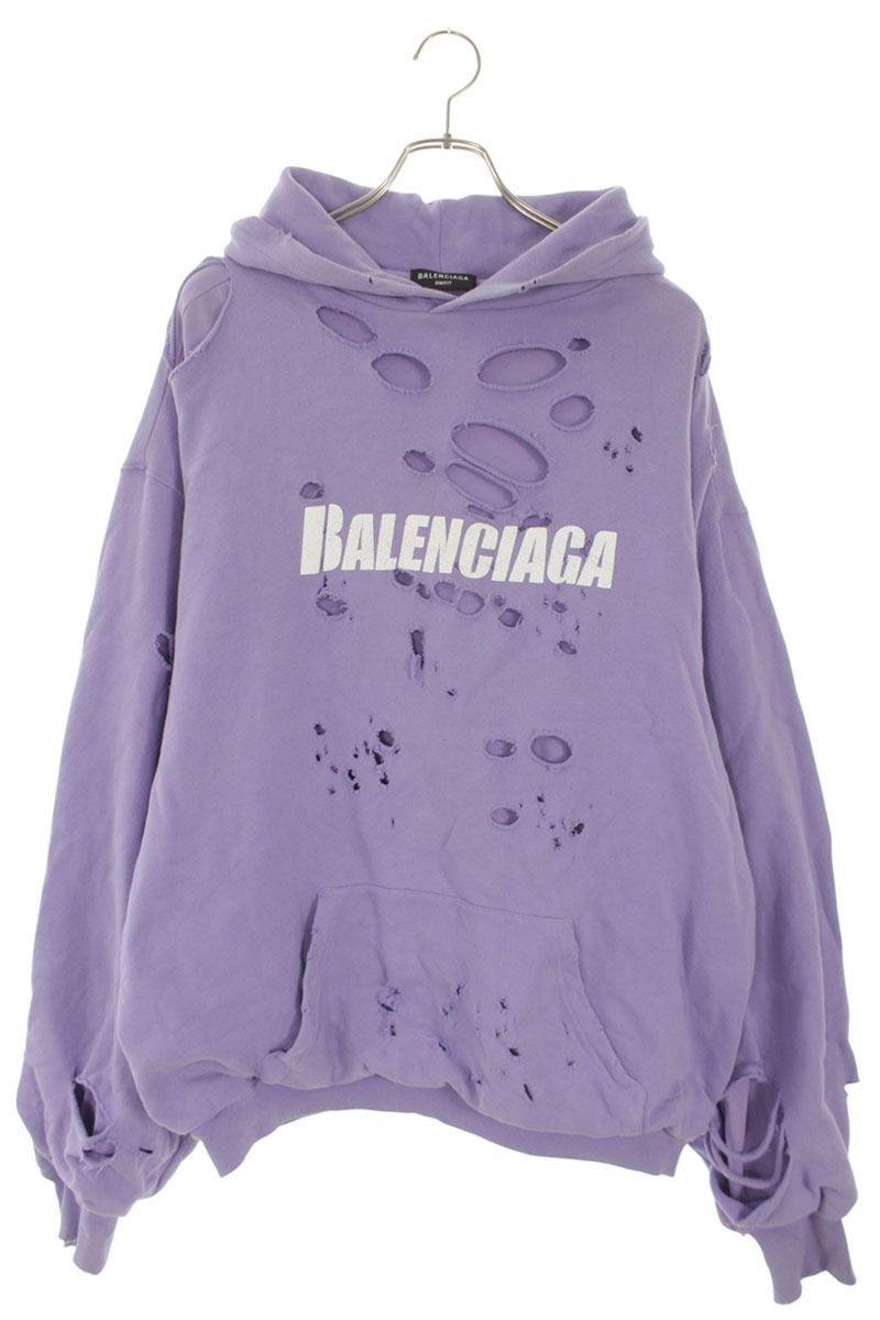 Balenciaga Destroyed Logo Midi Amfleece Hoodie XS