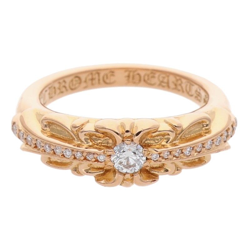 Chrome Hearts 22k Babyclsc P D Baby Classic Floral Cross Pave Diamond Gold Ring