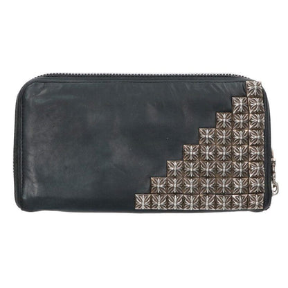 Chrome Hearts Rec Zip Zero Pyramid Stud Corner Round Zip Leather Wallet