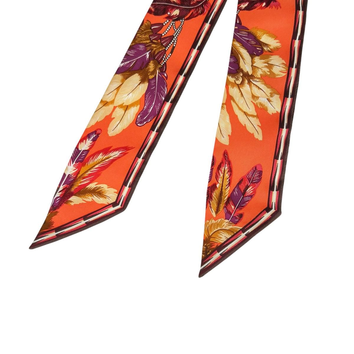 Hermes Feather Ribbon Scarf Twill Orange — view 7