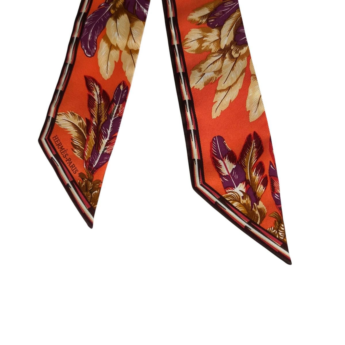 Hermes Feather Ribbon Scarf Twill Orange — view 4