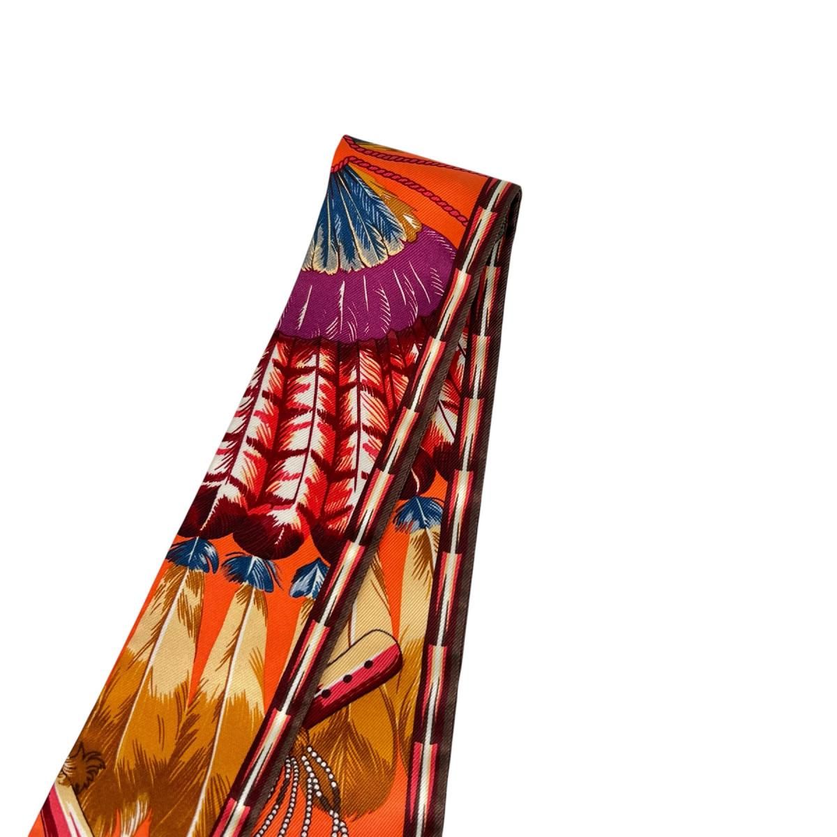 Hermes Feather Ribbon Scarf Twill Orange — view 9