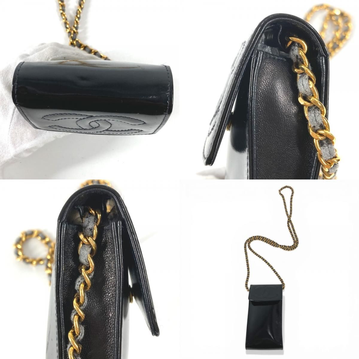 Chanel Shoulder Bag CC Logo Mobile Pouch Enamel Black — view 9
