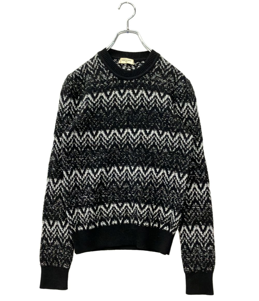 Saint Laurent Long Sleeve Knit Glossy Zigzag Sweater