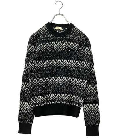 Saint Laurent Long Sleeve Knit Glossy Zigzag Sweater