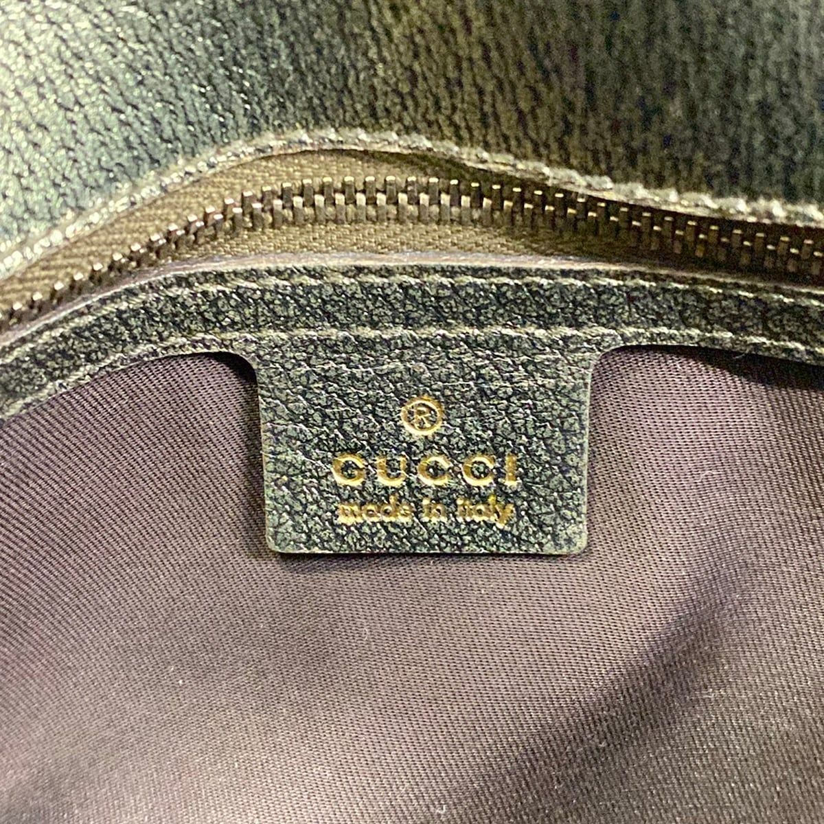 Gucci Handbag GG Pattern Horsebit Dark Brown Beige Gold Leather — view 9