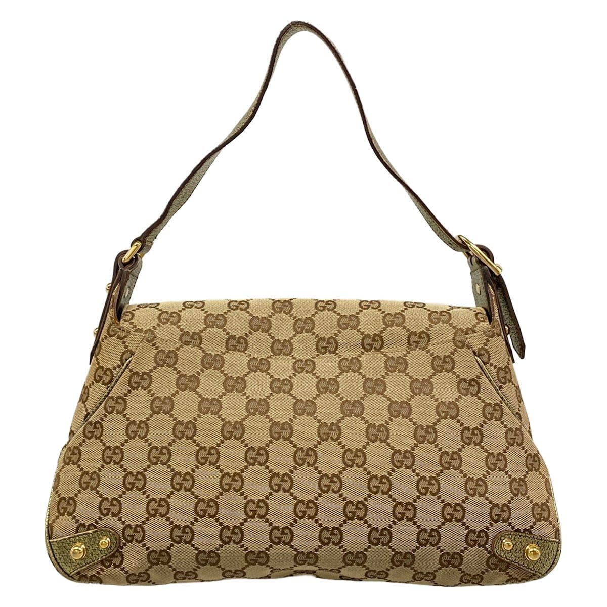 Gucci Handbag GG Pattern Horsebit Dark Brown Beige Gold Leather — view 3