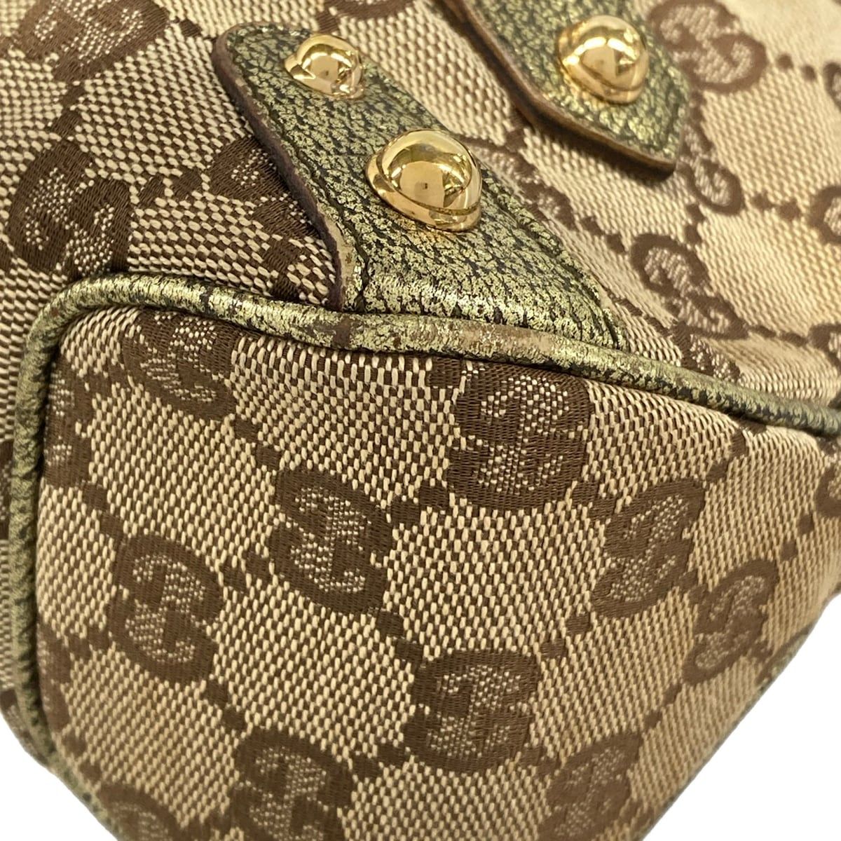 Gucci Handbag GG Pattern Horsebit Dark Brown Beige Gold Leather — view 6