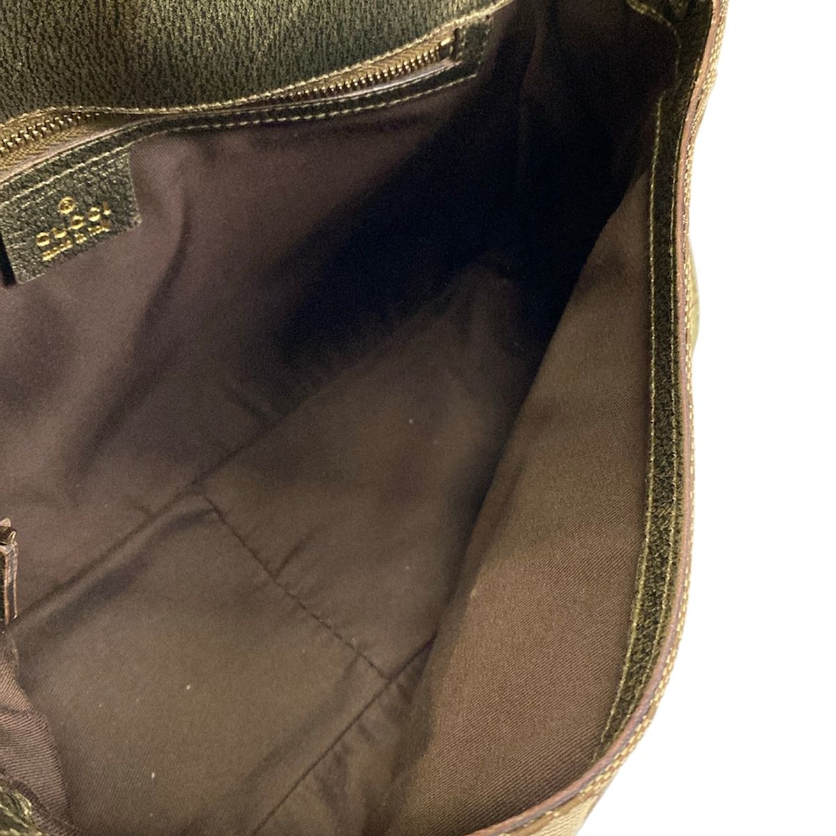 Gucci Handbag GG Pattern Horsebit Dark Brown Beige Gold Leather — view 7