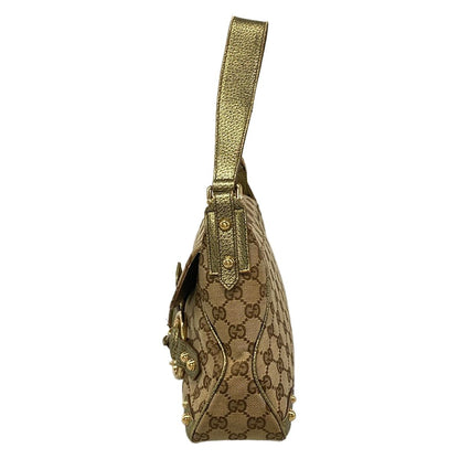 Gucci Handbag GG Pattern Horsebit Dark Brown Beige Gold Leather — view 4