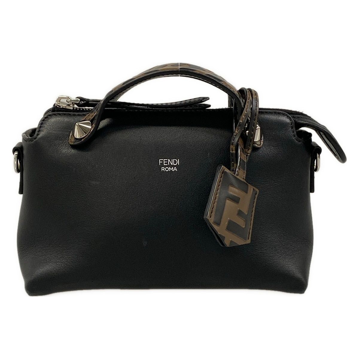 Fendi Handbag Mini Visible Black Dark Brown FF Logo Embossed Leather