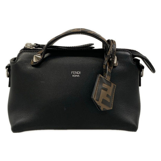 Fendi Handbag Mini Visible Black Dark Brown FF Logo Embossed Leather