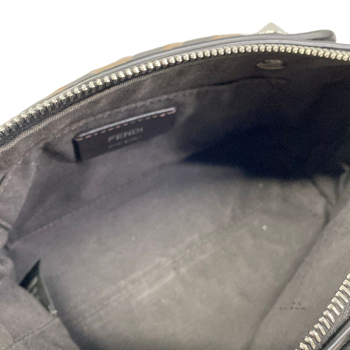 Fendi Handbag Mini Visible Black Dark Brown FF Logo Embossed Leather — view 7