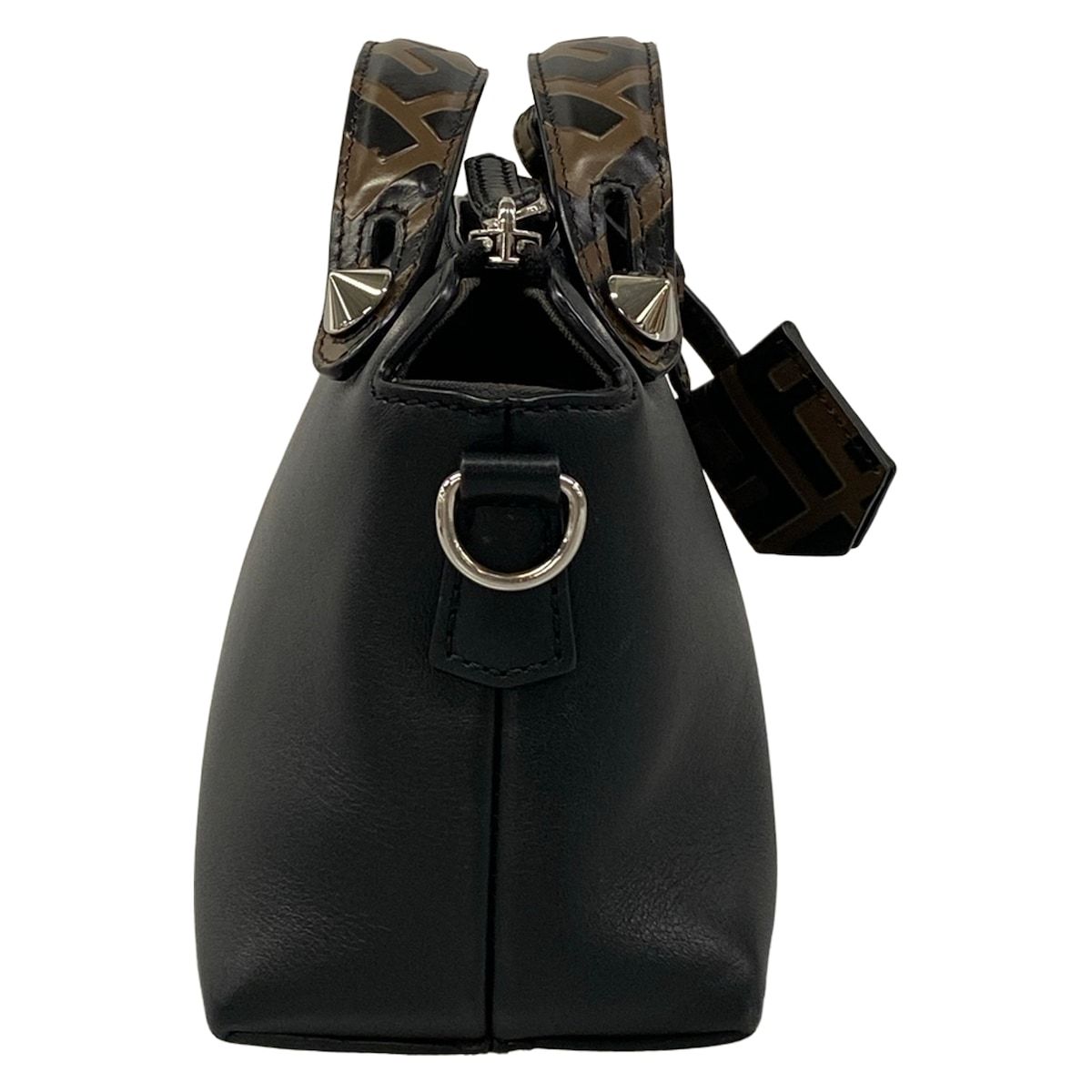 Fendi Handbag Mini Visible Black Dark Brown FF Logo Embossed Leather — view 2