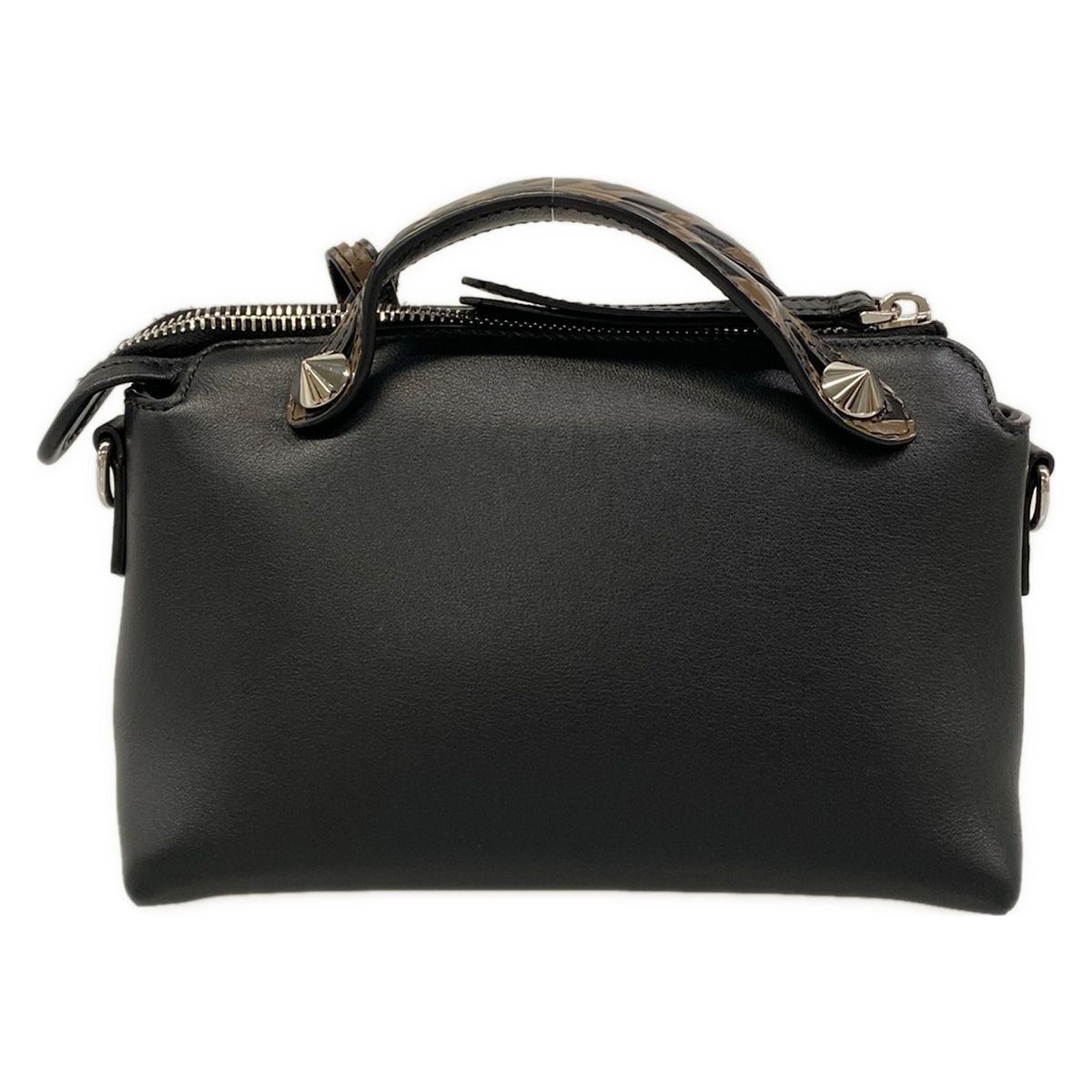 Fendi Handbag Mini Visible Black Dark Brown FF Logo Embossed Leather — view 3