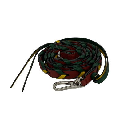 Loewe Shoulder Strap Braided Thin Dark Brown Green Yellow Leather