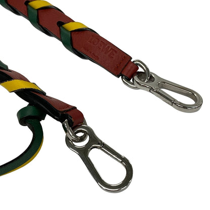Loewe Shoulder Strap Braided Thin Dark Brown Green Yellow Leather — view 4