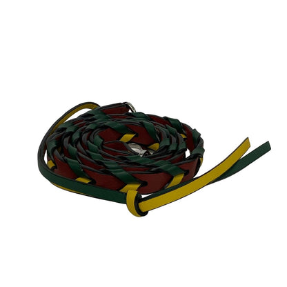 Loewe Shoulder Strap Braided Thin Dark Brown Green Yellow Leather — view 2