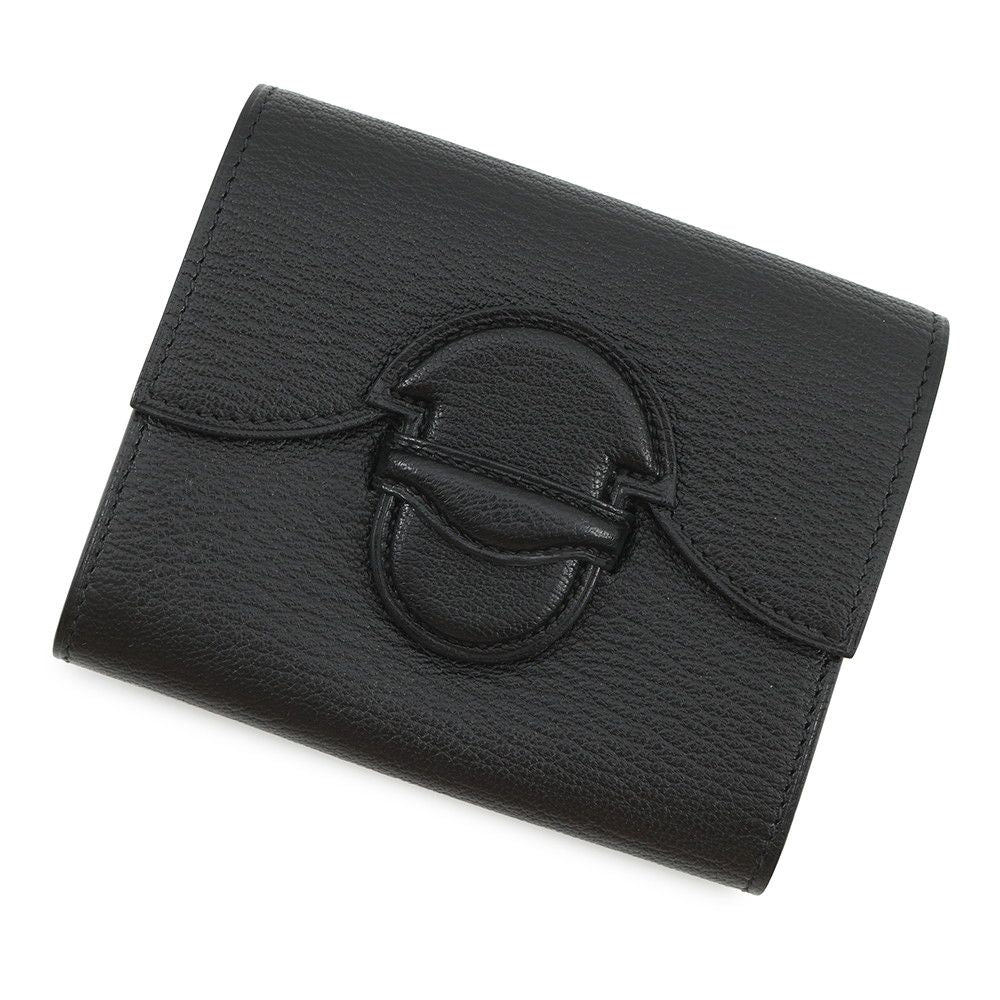 Hermes Coin Case Portfolio Compact Wallet Black Silver Chevre Misor
