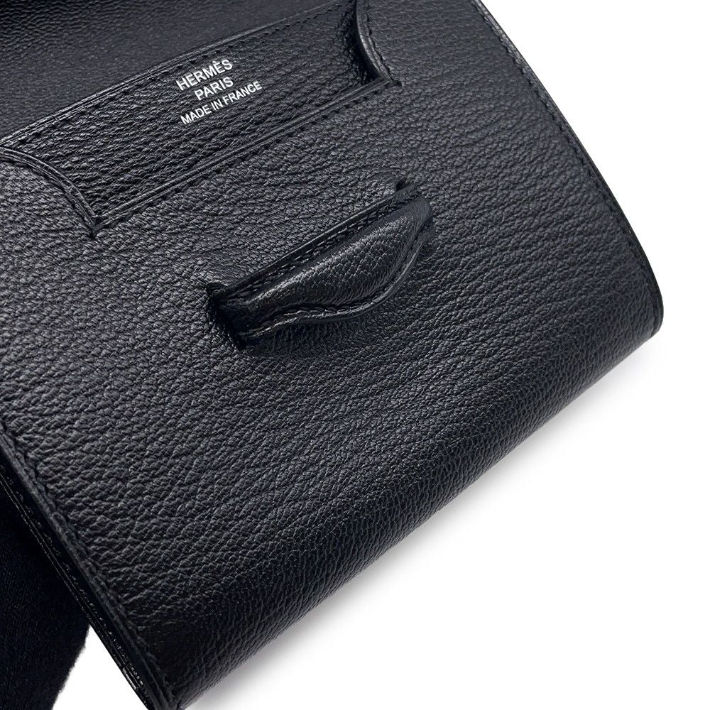 Hermes Coin Case Portfolio Compact Wallet Black Silver Chevre Misor — view 6