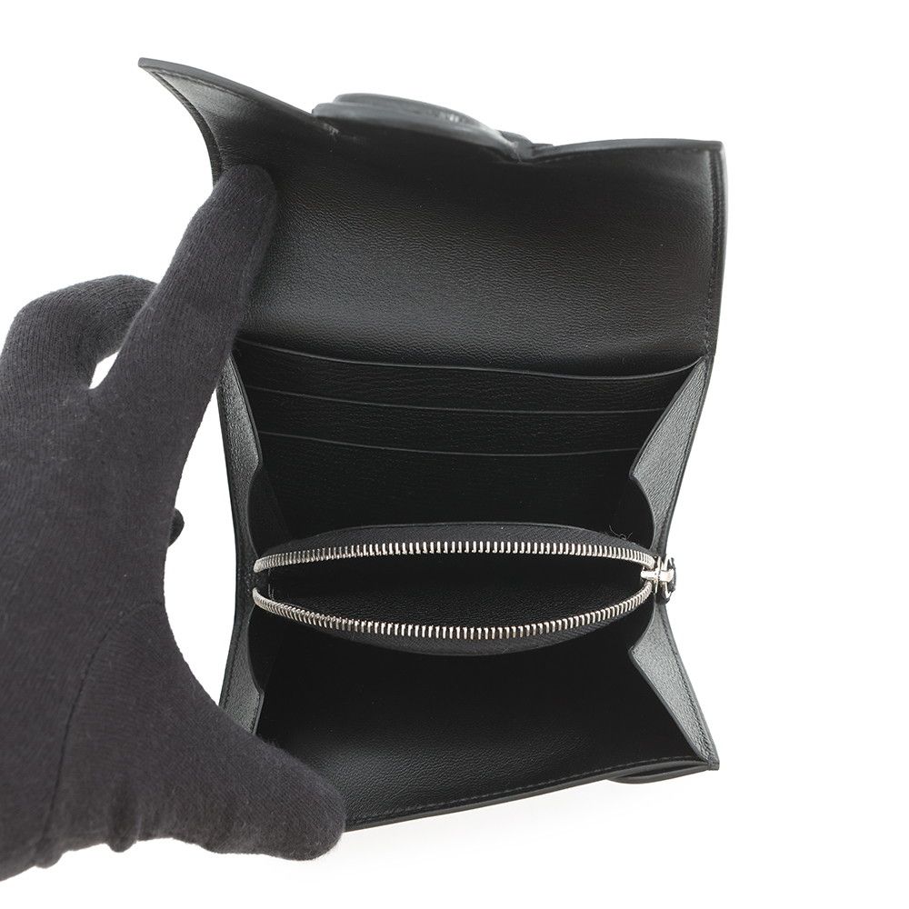 Hermes Coin Case Portfolio Compact Wallet Black Silver Chevre Misor — view 5