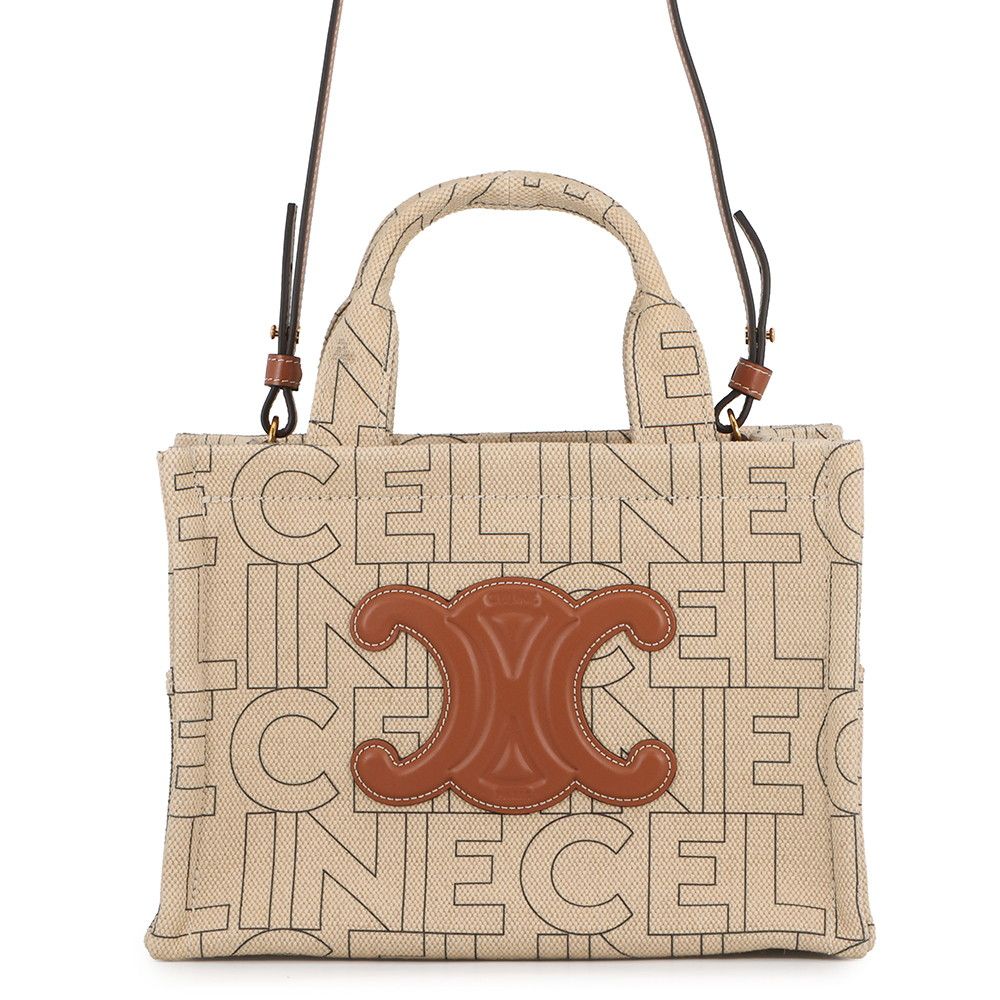 Celine Handbag Cabas Thais Small Logo Triomphe Canvas Leather Bag