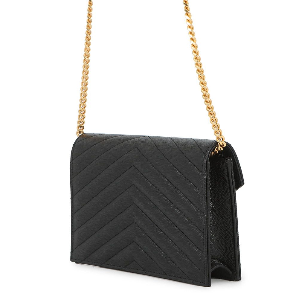 Saint Laurent Paris Chain Wallet Cassandra Envelope Leather Black — view 2