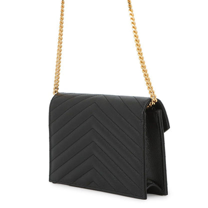 Saint Laurent Paris Chain Wallet Cassandra Envelope Leather Black — view 2