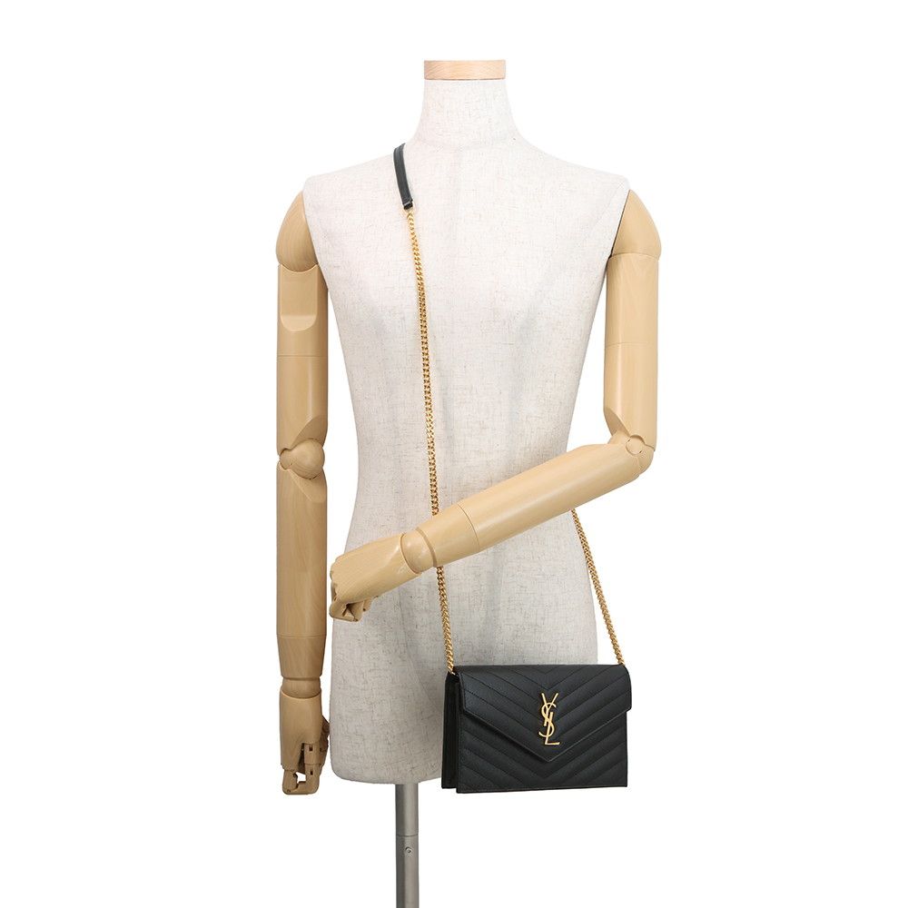 Saint Laurent Paris Chain Wallet Cassandra Envelope Leather Black — view 4