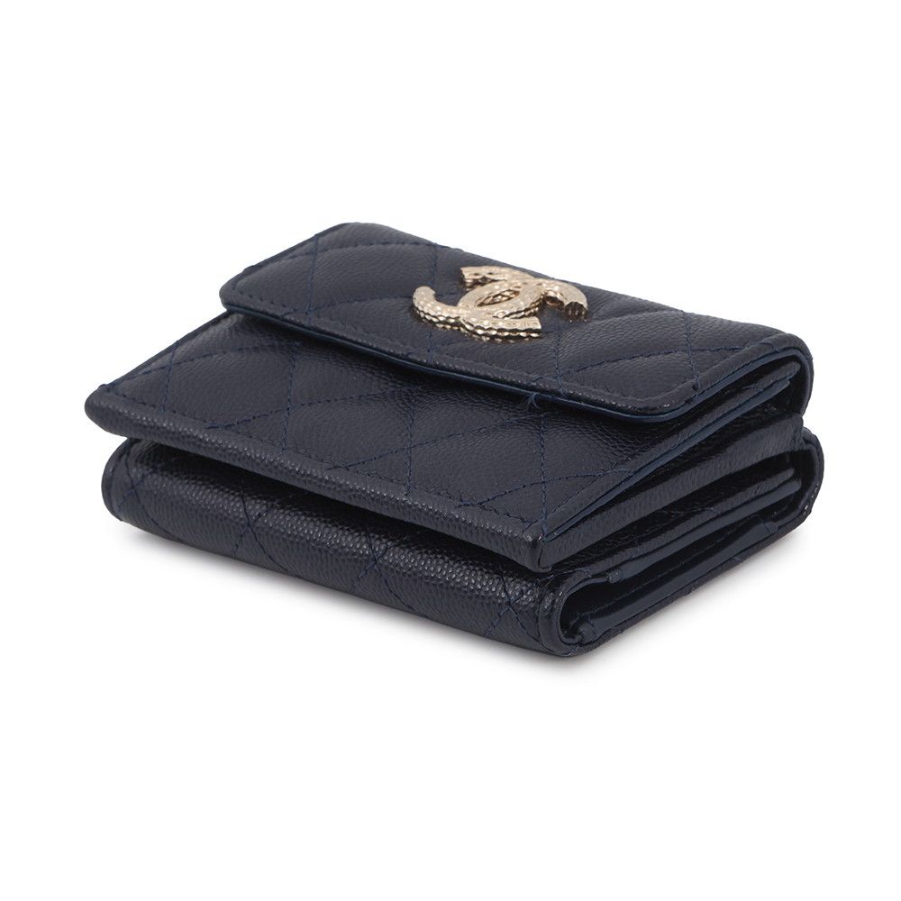 Chanel Trifold Wallet Quilted CC Logo Small Flap Caviar Leather — view 2
