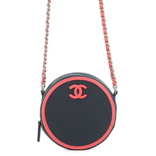 Chanel Chain Shoulder Bag Quilted CC Logo Round Lambskin