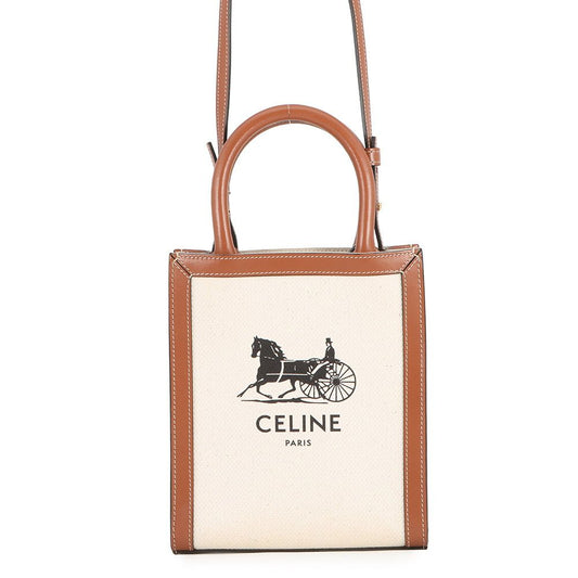 Celine Handbag Mini Vertical Cabas Carriage Canvas Leather Bag