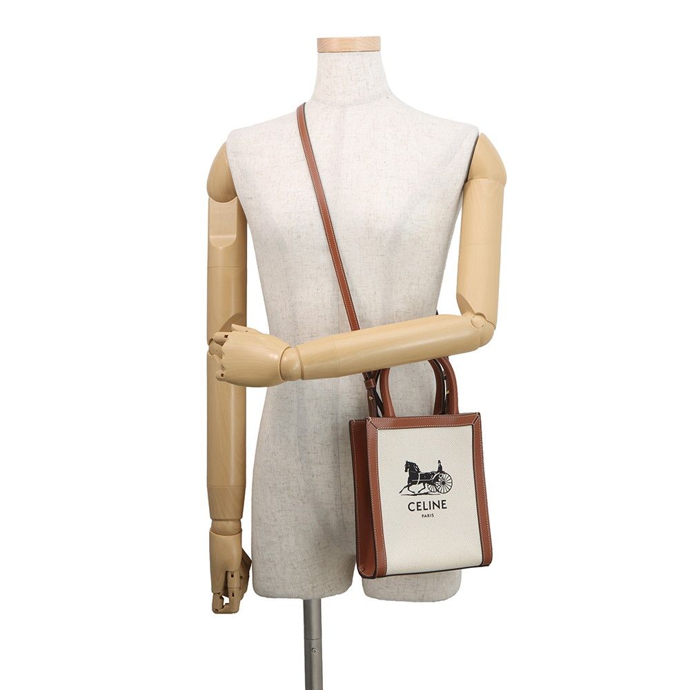 Celine Handbag Mini Vertical Cabas Carriage Canvas Leather Bag — view 5