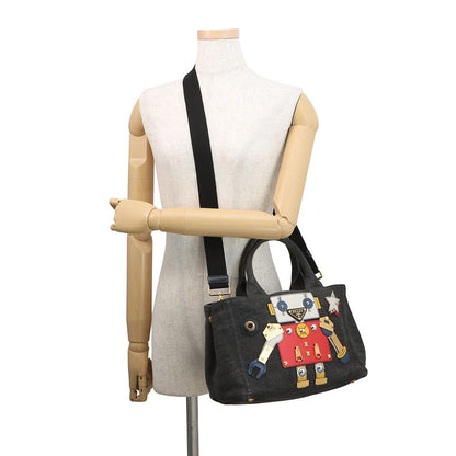 Prada Tote Canapa Robot Denim Leather Black — view 5